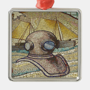 Mosaic of old divers helmet metal tree decoration
