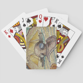 Mosaic of old divers helmet playing cards