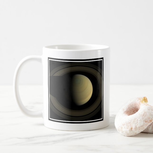 Mosaic Of Planet Saturn And Its Main Rings. Coffee Mug (With Donut)