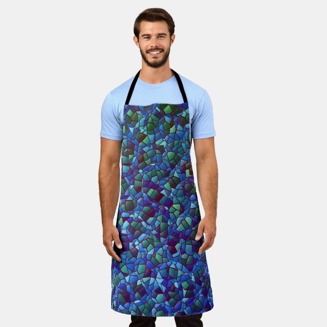 Mosaic of spattered or smoked lilac blue and green apron (Worn)