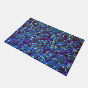 Mosaic of spattered or smoked lilac blue and green doormat