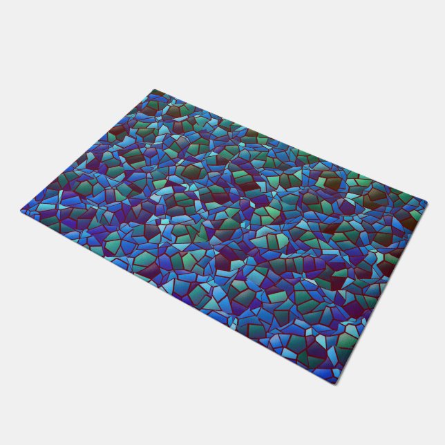 Mosaic of spattered or smoked lilac blue and green doormat (Angled)