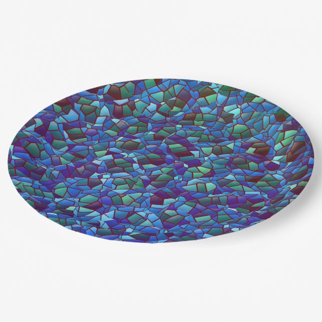 Mosaic of spattered or smoked lilac blue and green paper plate (Angled)