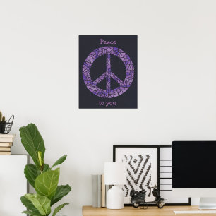 Mosaic Ombre Peace Sign Lavender Purple Posters