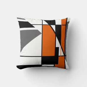 Mosaic Orange White Grey Black Geometric Abstract Cushion