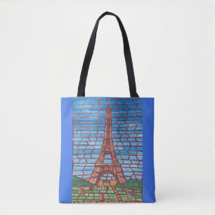 Mosaic Painting Eiffel Tower Tote Bags