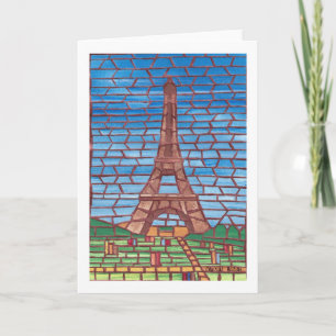 Mosaic Painting of Eiffel Tower Greeting Cards
