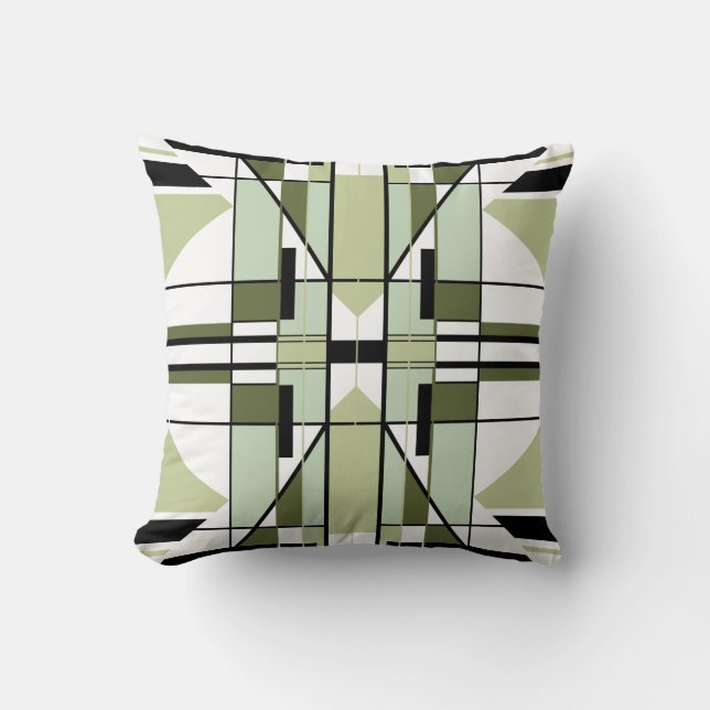 Mosaic Pale Green Black White Symmetrical Abstract Cushion (Front)