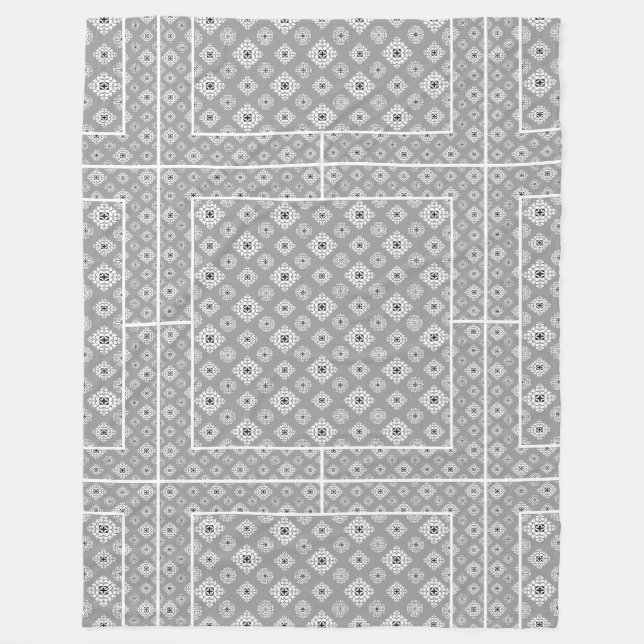 Mosaic Pattern 02.BW LGrey BG Fleece Blanket (Front)