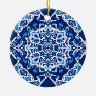 Mosaic Pattern in Indigo and Cobalt Blue   Ceramic Tree Decoration