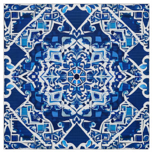 Mosaic Pattern in Indigo and Cobalt Blue Fabric