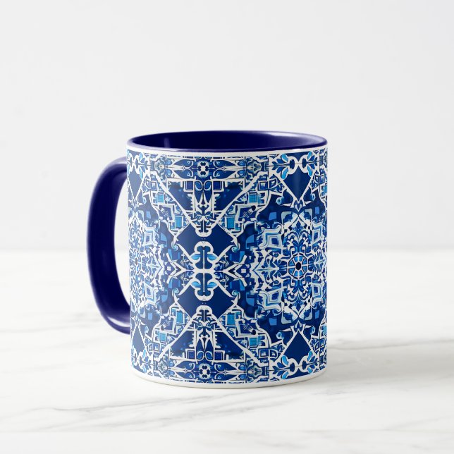 Mosaic Pattern in Indigo and Cobalt Blue   Mug (Front Left)