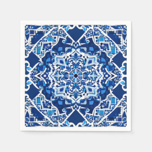 Mosaic Pattern in Indigo and Cobalt Blue Napkin