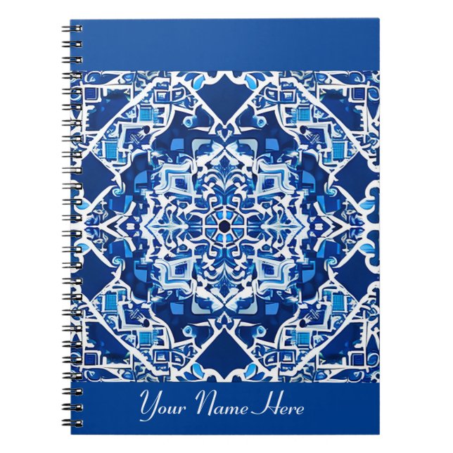 Mosaic Pattern in Indigo and Cobalt Blue  Notebook (Front)