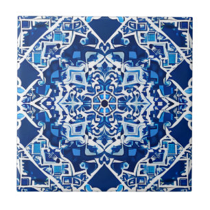 Mosaic Pattern in Indigo and Cobalt Blue   Tile