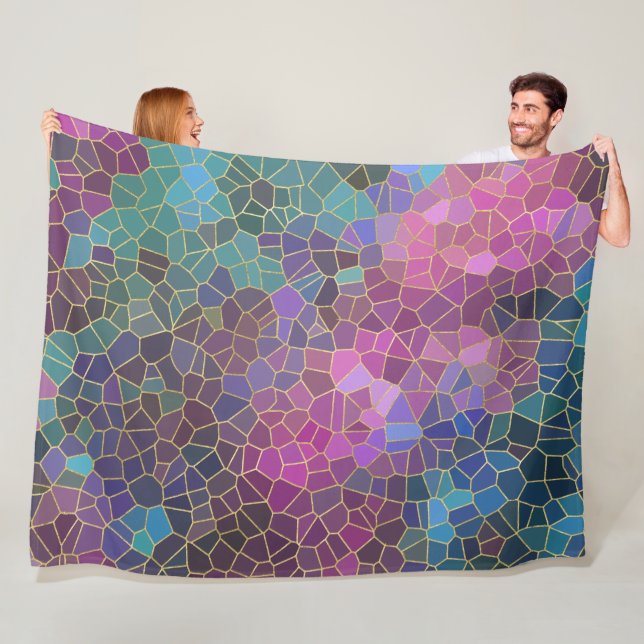 Mosaic Pattern of Pink Purple Teal Blue Green Gold Fleece Blanket (In Situ)