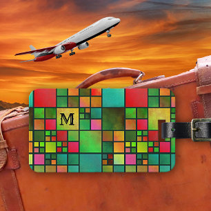 Mosaic Pattern Watercolor Monogram Luggage Tag