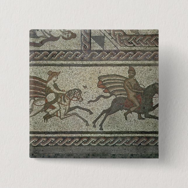 Mosaic pavement from the Roman villa at Low 15 Cm Square Badge (Front)