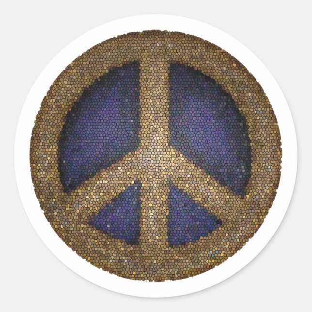Mosaic Peace Sign in Golds and Blues Classic Round Sticker (Front)