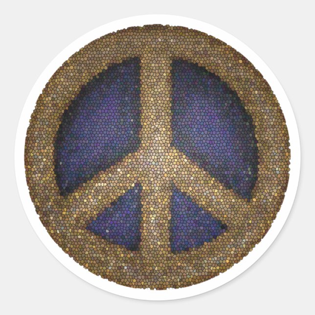 Mosaic Peace Sign in Golds and Blues Classic Round Sticker (Front)