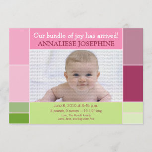 Mosaic Pink Designer Baby Birth Announcement
