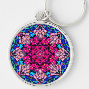 Mosaic Pink Mandala Floral Psychedelic Retro  Key Ring