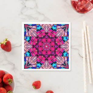 Mosaic Pink Mandala Floral Psychedelic Retro Napkin