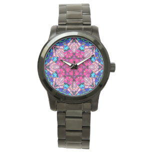 Mosaic Pink Mandala Floral Psychedelic Retro  Watch