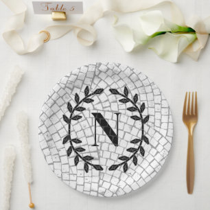 Mosaic Print Monogram Paper Plate