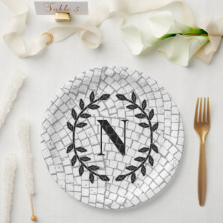 Mosaic Print Monogram Paper Plate