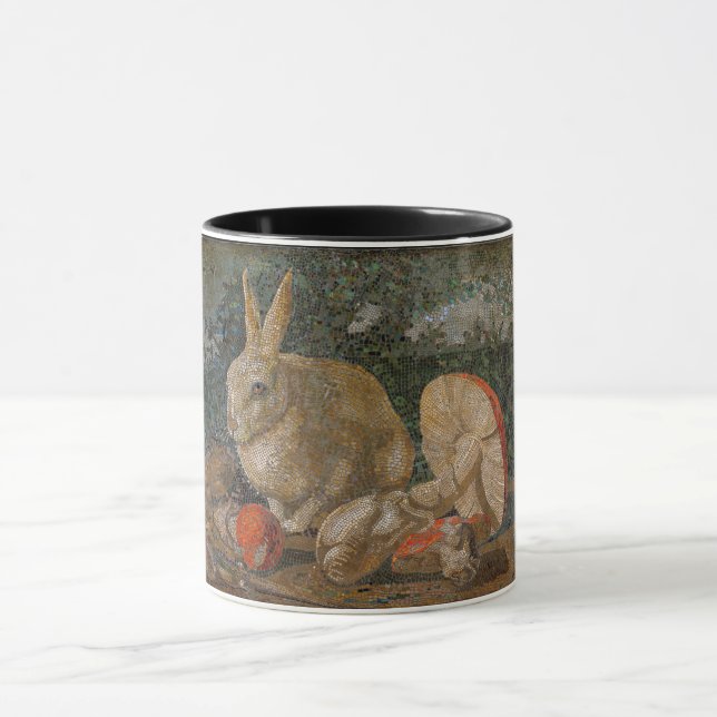 Mosaic rabbit and mushroom nature vintage mug (Center)