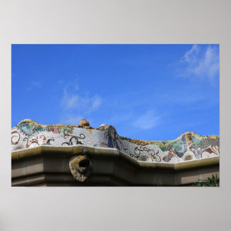 Mosaic railings in Gaudi's Park Guell Poster