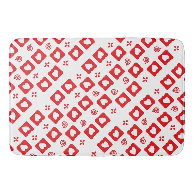 Mosaic red hearts tiles bath mat (Front)