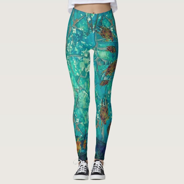 Mosaic Sea Leggings swimming with  Turtles  (Front)