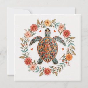 Mosaic Sea Turtle with Flower Wreath Card