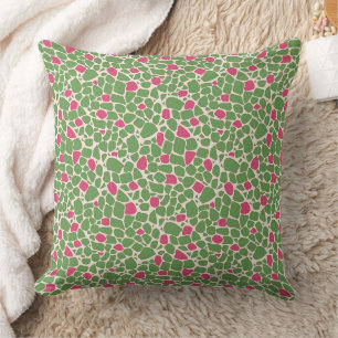 Mosaic small abstract pattern tiles green raspberr cushion