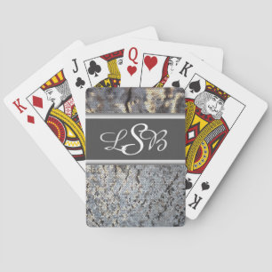Mosaic Snakeskin Pattern Elegant Script Monogram Playing Cards