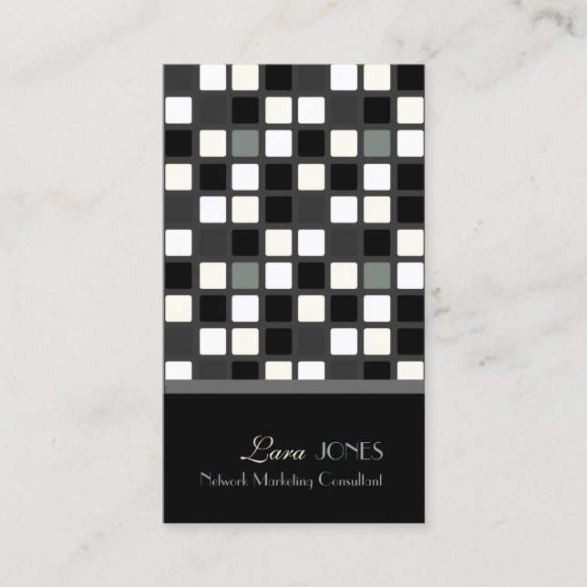 Mosaic Squares Tiles black + white monochrome Business Card (Front)