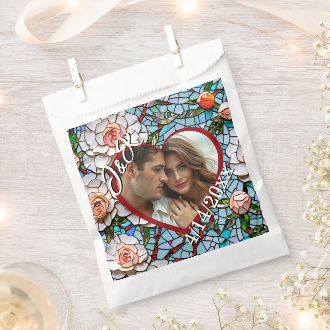 Mosaic Stained Glass and Tile Wedding Personalised Favour Bags (Clipped)