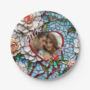 Mosaic Stained Glass and Tile Wedding Personalised Paper Plate