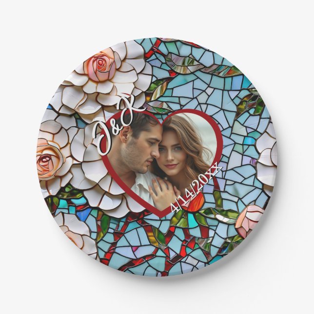 Mosaic Stained Glass and Tile Wedding Personalised Paper Plate (Front)
