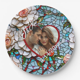 Mosaic Stained Glass and Tile Wedding Personalised Paper Plate