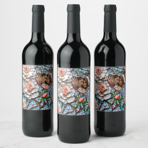 Mosaic Stained Glass and Tile Wedding Personalised Wine Label