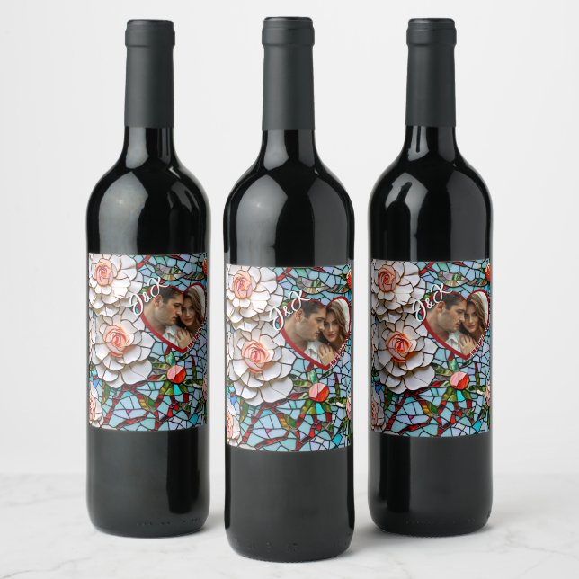 Mosaic Stained Glass and Tile Wedding Personalised Wine Label (Bottles)