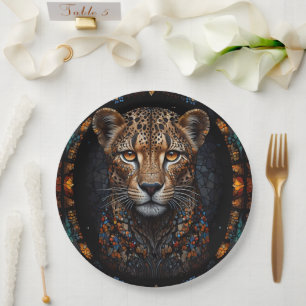 Mosaic Stained Glass Cheetah Portrait Paper Plate