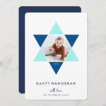 Mosaic Star | Hanukkah Photo Holiday<br><div class="desc">Elegant and modern Hanukkah photo card features a favourite photo set inside a Star of David accented with bright shades of blue for a unique mosaic effect,  on a white background. "Happy Hanukkah" appears beneath in modern,  clean white lettering. Personalise with your names along the bottom.</div>