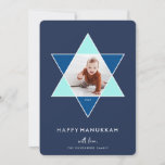 Mosaic Star | Hanukkah Photo Holiday Card<br><div class="desc">Elegant and modern Hanukkah photo card features a favourite photo set inside a Star of David accented with bright shades of blue for a unique mosaic effect,  on a rich navy background. "Happy Hanukkah" appears beneath in modern,  clean white lettering. Personalise with your names along the bottom.</div>
