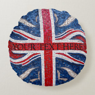 Mosaic Tile Effect of The United Kindoms Flag Round Cushion