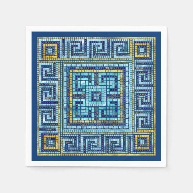 Mosaic Tile Greek Meander Key Napkin (Front)