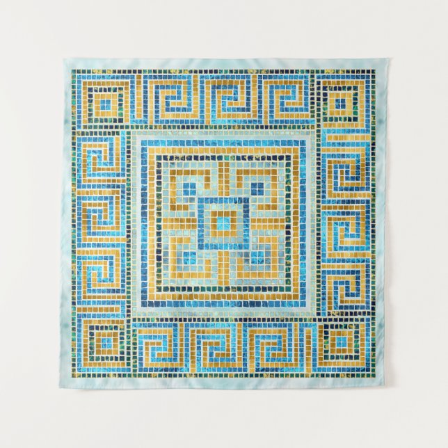 Mosaic Tile Greek Meander Key Tapestry (Front)